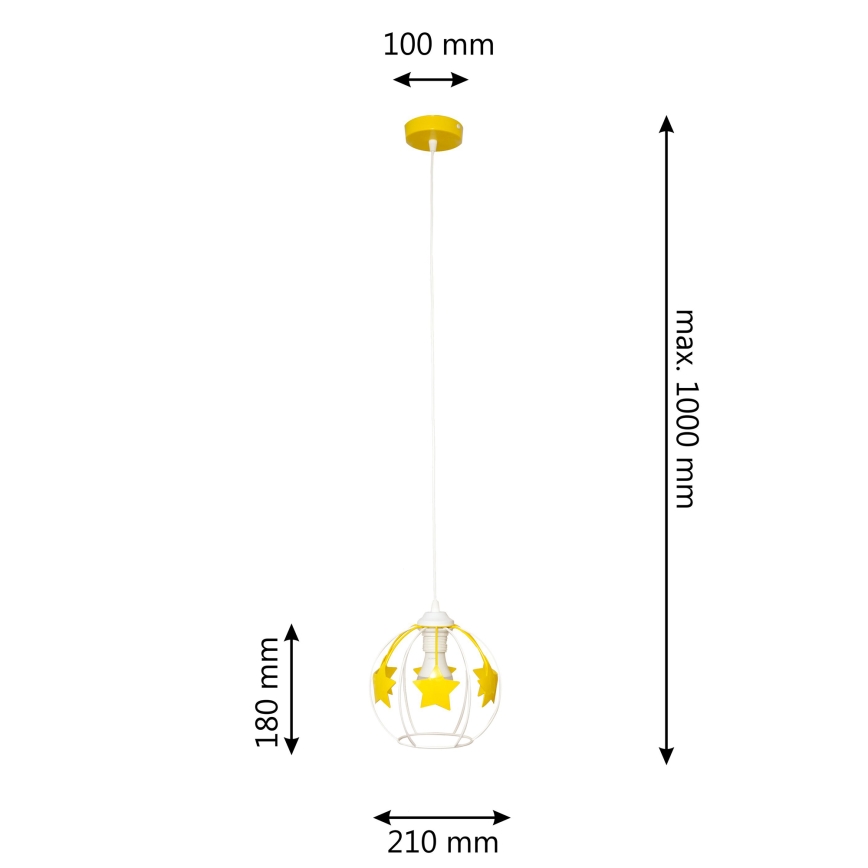 Kinder hanglamp aan een koord STARS 1xE27/15W/230V geel/wit