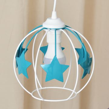 Kinder hanglamp aan een koord STARS 1xE27/15W/230V turquoise/wit