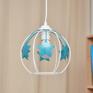 Kinder hanglamp aan een koord STARS 1xE27/15W/230V turquoise/wit