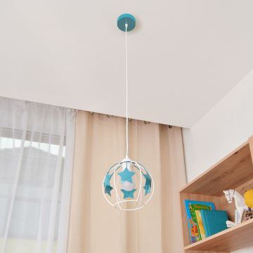 Kinder hanglamp aan een koord STARS 1xE27/15W/230V turquoise/wit