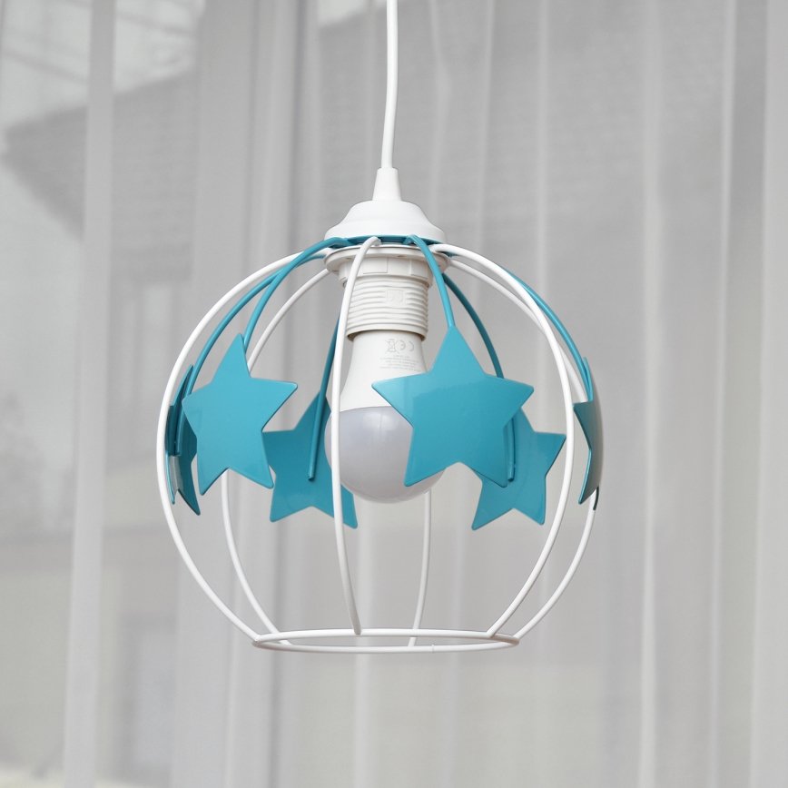 Kinder hanglamp aan een koord STARS 1xE27/15W/230V turquoise/wit