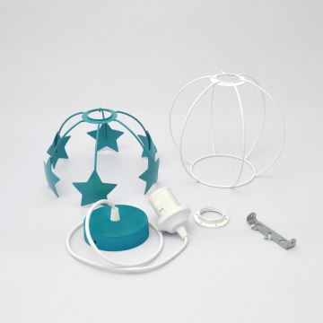 Kinder hanglamp aan een koord STARS 1xE27/15W/230V turquoise/wit