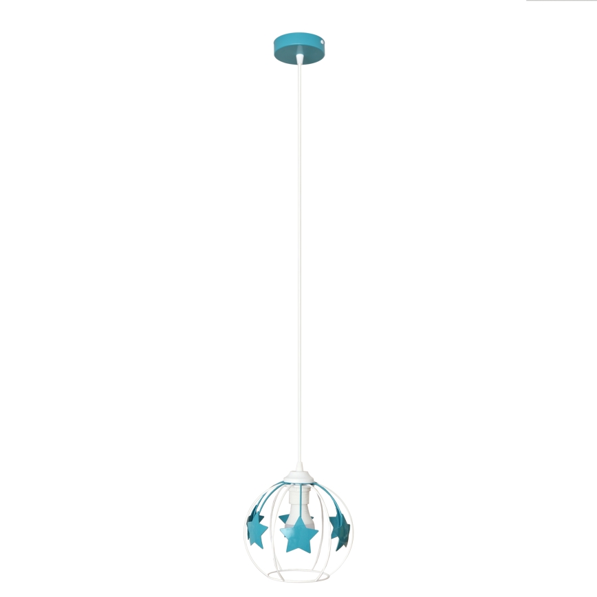 Kinder hanglamp aan een koord STARS 1xE27/15W/230V turquoise/wit