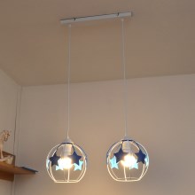 Kinder hanglamp aan een koord STARS 2xE27/15W/230V blauw/wit