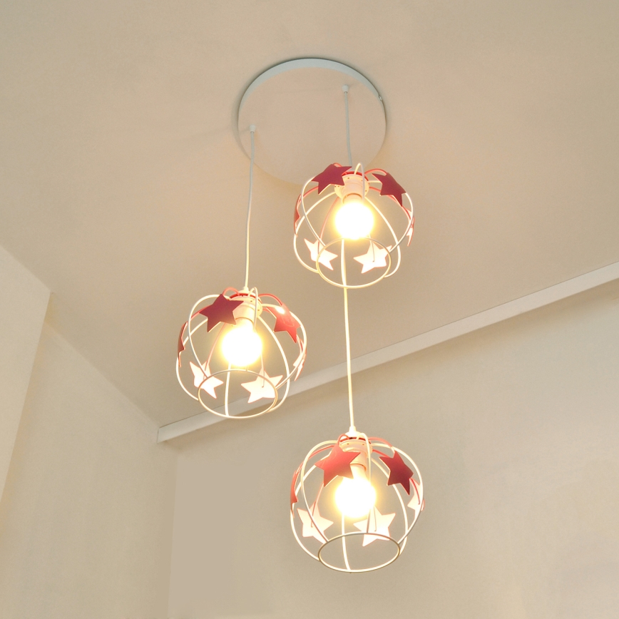 Kinder hanglamp aan een koord STARS 3xE27/15W/230V roze/wit