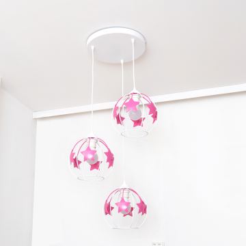 Kinder hanglamp aan een koord STARS 3xE27/15W/230V roze/wit