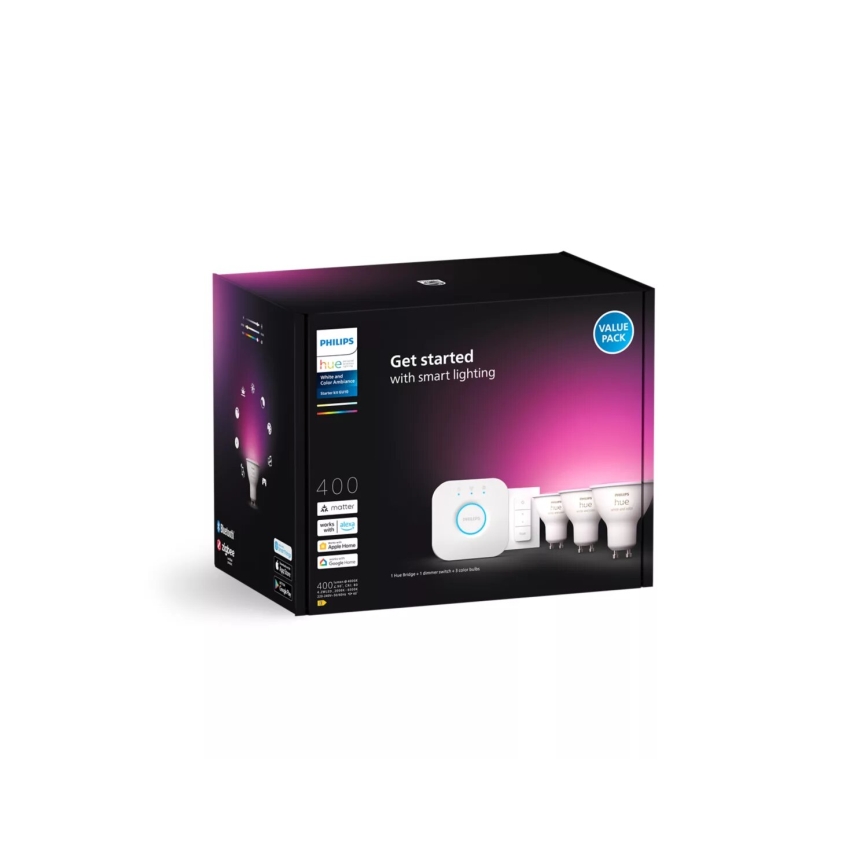 Kit de base Philips Hue WHITE AND COLOR AMBIANCE 3xGU10/4,2W/230V 2000-6500K + dispositif d'interconnexion