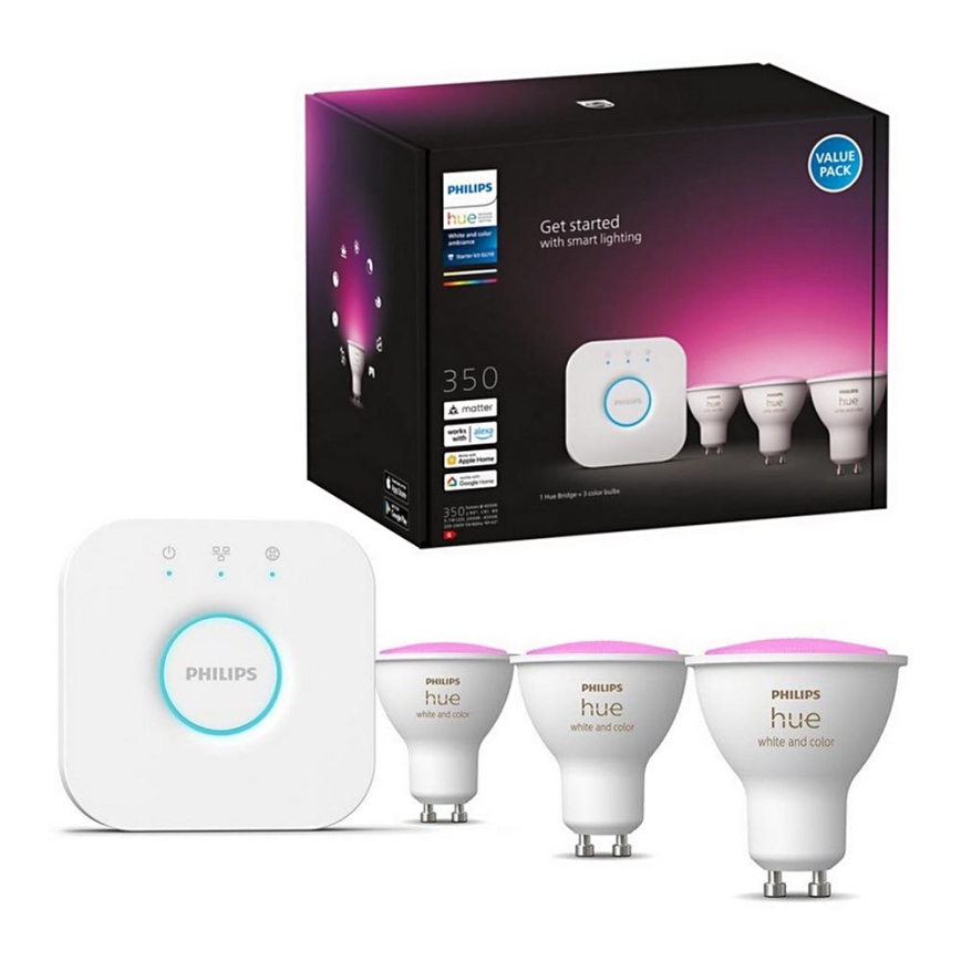 Kit de base Philips Hue WHITE AND COLOR AMBIANCE 3xGU10/5,7W/230V 2000-6500K + dispositif d'interconnexion