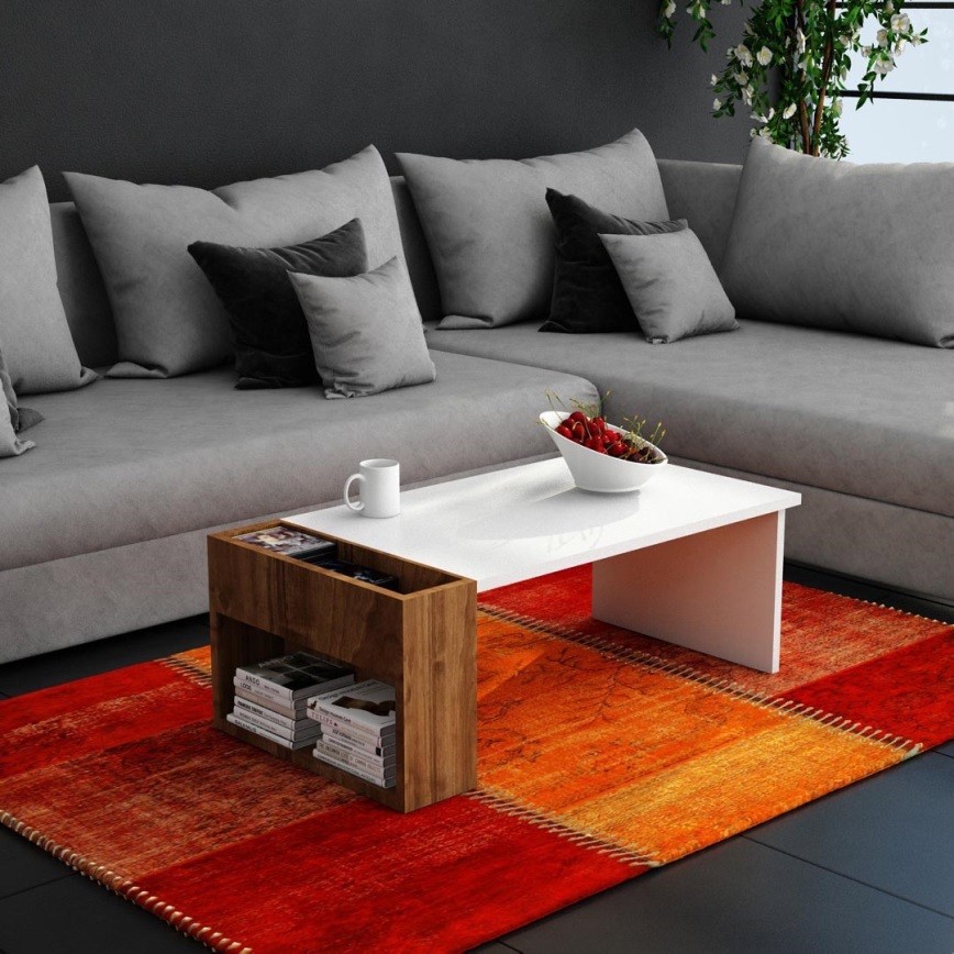 Koffie Tafel VIEW 34x95 cm wit/bruin