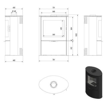 Kratki - Cheminée en acier avec fermeture de porte automatique 10kW 150 mm noir