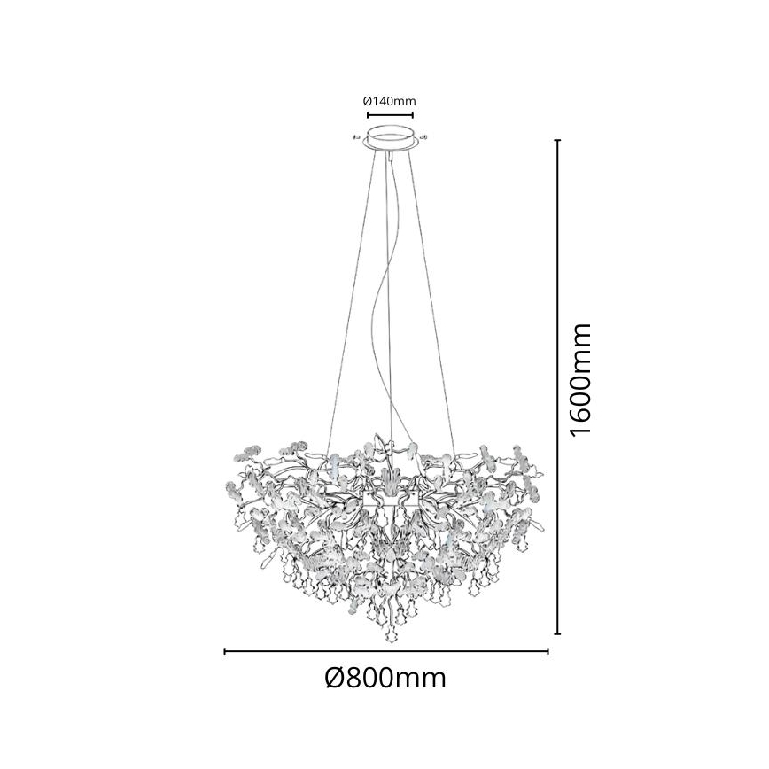 Kristallen hanglamp aan een koord 13xG9/40W/230V chroom