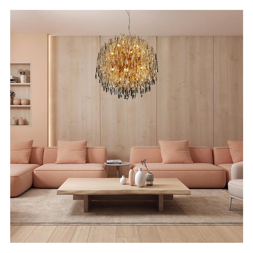 Kristallen hanglamp aan een koord 24xG9/40W/230V goud