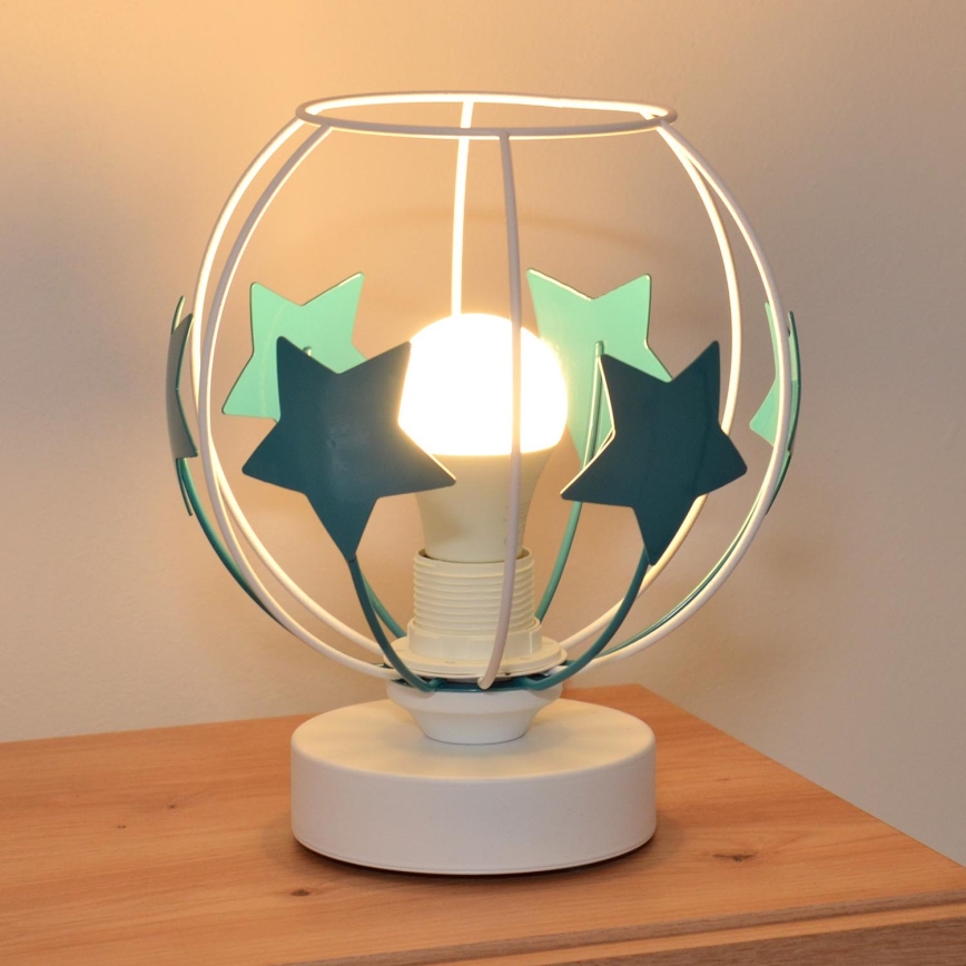 Lampe de table enfant STARS 1xE27/15W/230V turquoise/blanc