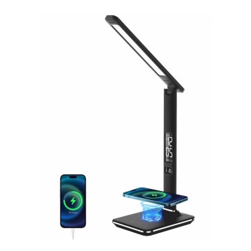 Lampe de table LED à intensité variable avec charge sans fil USB KINGFISHER LED/8,5W/230V noir