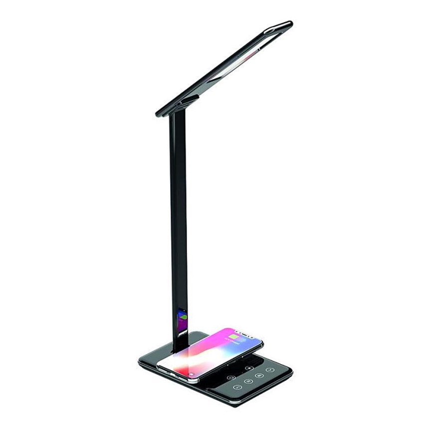 Lampe de table LED tactile à intensité variable avec chargement sans fil JOY LED/6W/230V + USB noire