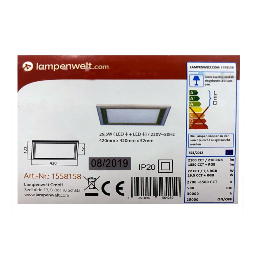 Lampenwelt - LED RGBW Dimbare plafondlamp LYNN LED/29,5W/230V 2700-6500K + afstandsbediening