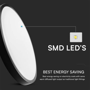 LED Badkamer plafondlamp SAMSUNG CHIP LED/18W/230V IP44 3000K diameter 25 cm zwart