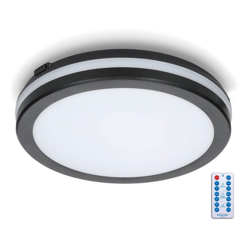 LED Badkamer plafondlamp met sensor LED/18W/230V 3000/4000/6500K IP65 diameter 30 cm zwart + afstandsbediening