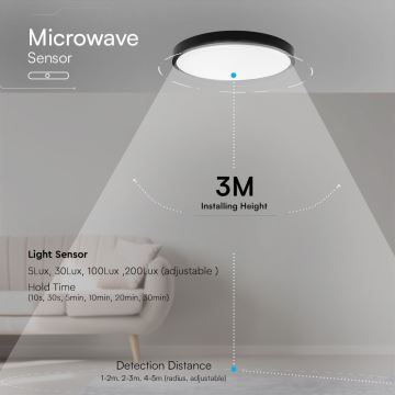 LED Badkamer plafondlamp met sensor SAMSUNG CHIP LED/18W/230V IP44 4000K diameter 29 cm zwart + afstandsbediening