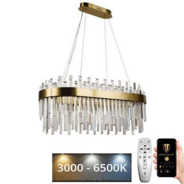 LED Dimbaar kristal Hanglamp aan een touw LED/100W/230V 3000-6500K goud + afstandsbediening