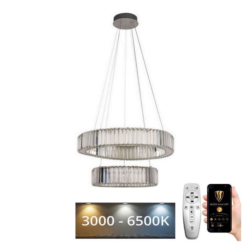 LED Dimbaar kristal Hanglamp aan een touw LED/65W/230V 3000-6500K chroom + afstandsbediening