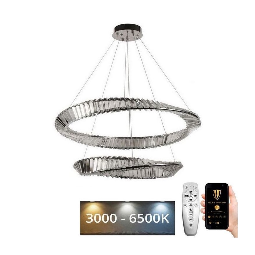 LED Dimbaar kristal Hanglamp aan een touw LED/90W/230V 3000-6500K chroom + afstandsbediening