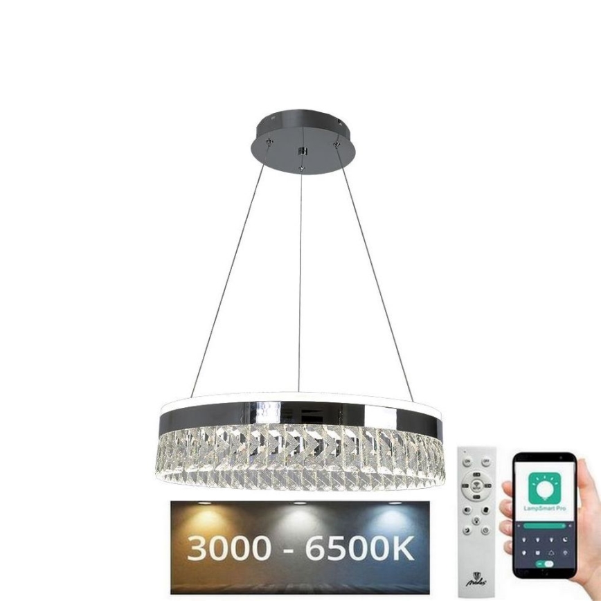 LED Dimbaar kristal Hanglamp aan een touw LED/90W/230V 3000-6500K chroom + afstandsbediening