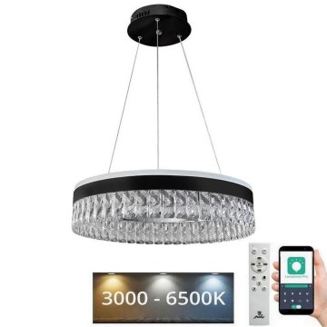 LED Dimbaar kristal Hanglamp aan een touw LED/90W/230V 3000-6500K zwart + afstandsbediening