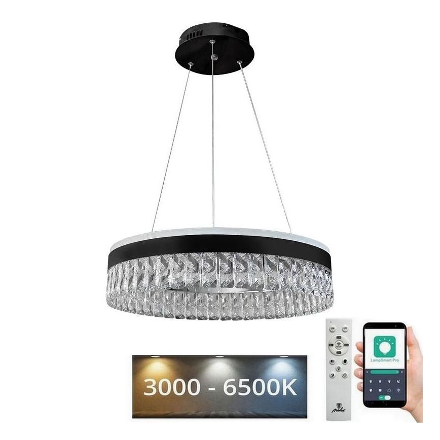 LED Dimbaar kristal Hanglamp aan een touw LED/90W/230V 3000-6500K zwart + afstandsbediening