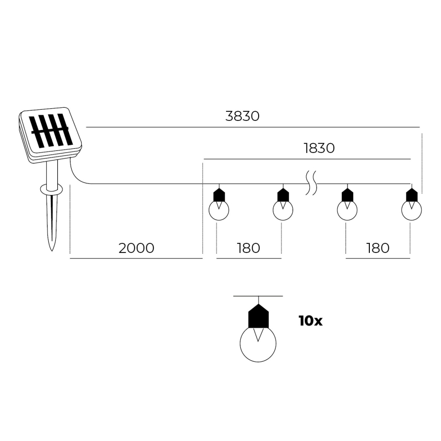 LED - Guirlande solaire 10xLED/0,12W/1,2V 1xAA IP44 6000K