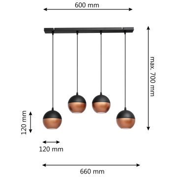 LED Hanglamp aan een koord MIDWAY 4xGU10/4,8W/230V zwart/koper