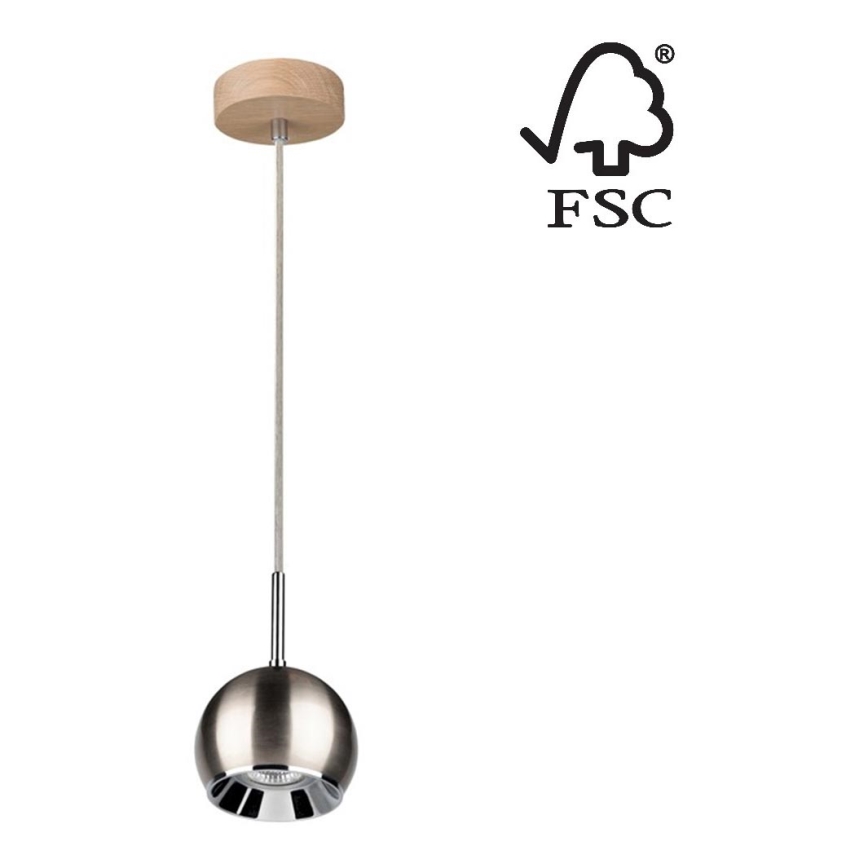 LED Hanglamp aan koord BALL WOOD 1xGU10/5W/230V mat eiken - FSC-gecertificeerd