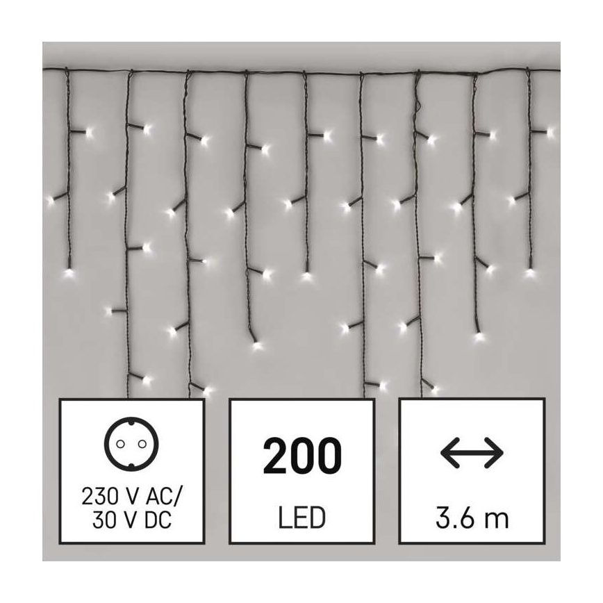 LED Kerst buitenketting 200xLED/8 standen 8,6m IP44 koel wit