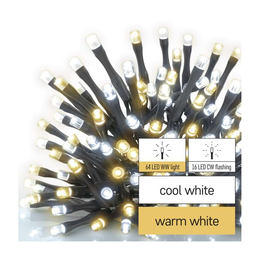 LED Kerst Lichtketting voor Buiten 80xLED/2 functies 13m IP44 warm/koud wit