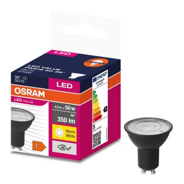 LED Lamp VALUE PAR16 GU10/4,5W/230V 2700K 36° zwart - Ledvance