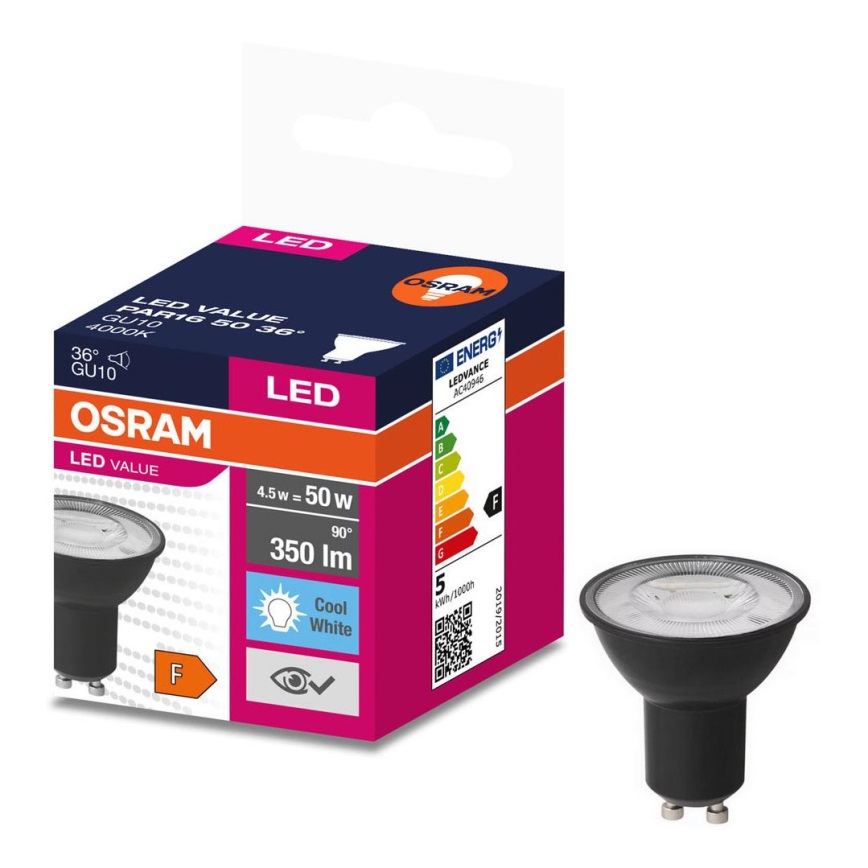 LED Lamp VALUE PAR16 GU10/4,5W/230V 6500K 36° - Ledvance