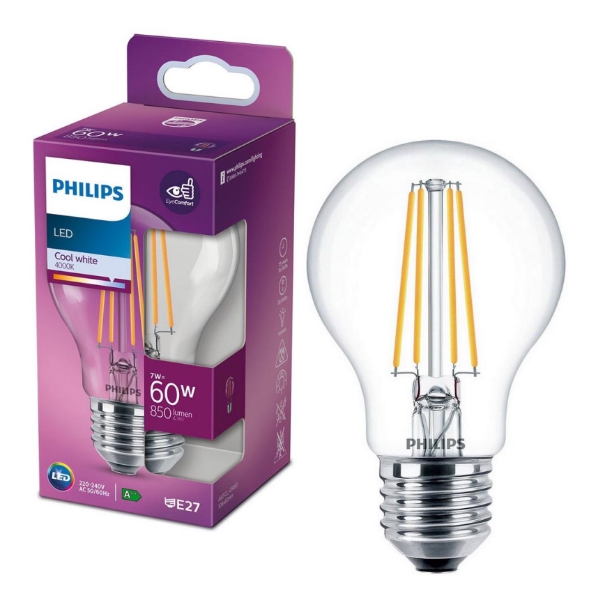 LED Lamp VINTAGE Philips A60 E27/7W/230V 4000K