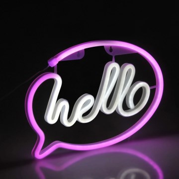 LED Neon-wanddecoratie HELLO LED/3W/3xAA USB roze