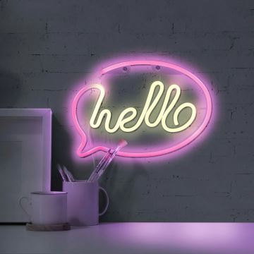 LED Neon-wanddecoratie HELLO LED/3W/3xAA USB roze