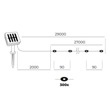 LED - Solar ketting 300xLED/0,12W/1,2V 1xAA 27 m IP44 3000K