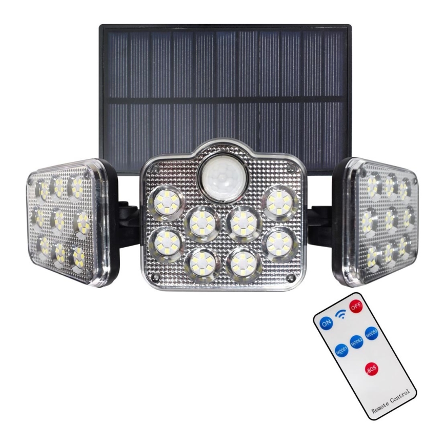 LED Solar schijnwerper met bewegings- en schemersensor LED/20W/3,7V 1200 mAh IP44 + afstandsbediening