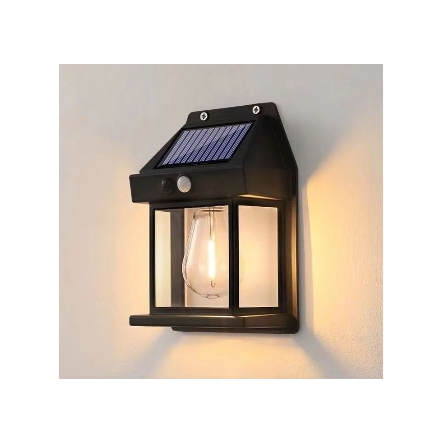 LED Solar wandlamp met sensor LANTER LED/1W/3,7V IP44 zwart