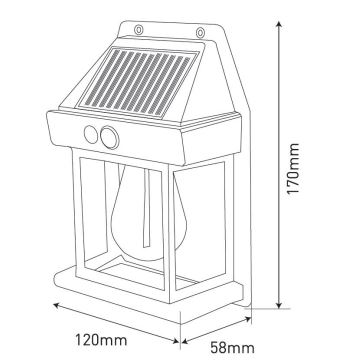 LED Solar wandlamp met sensor LANTER LED/1W/3,7V IP44 zwart