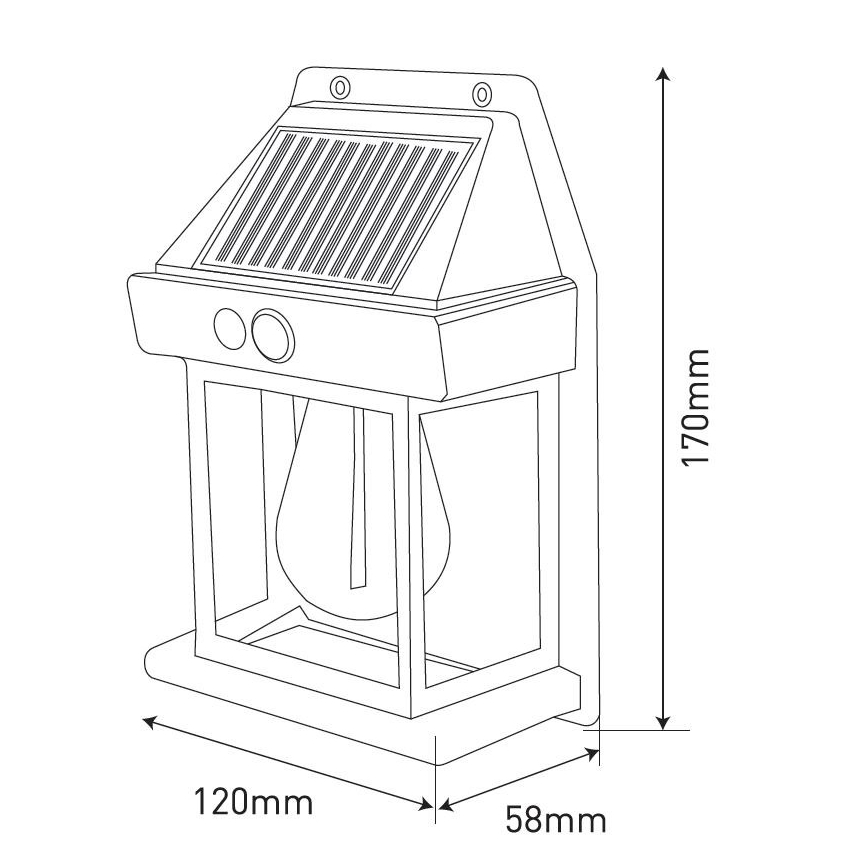 LED Solar wandlamp met sensor LANTER LED/1W/3,7V IP44 zwart