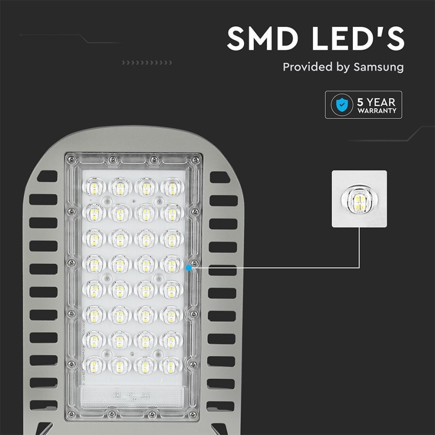 LED Straatlantaarn SAMSUNG CHIP LED/50W/230V 6500K grijs