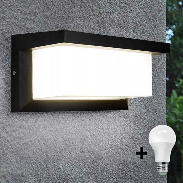 LED Wandlamp voor buiten met Lamp met schemersensor NEELY 1xE27/9W/230V IP54 zwart