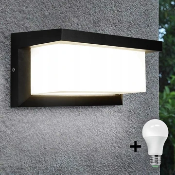 LED Wandlamp voor buiten met Lamp met schemersensor NEELY 1xE27/9W/230V IP54 zwart