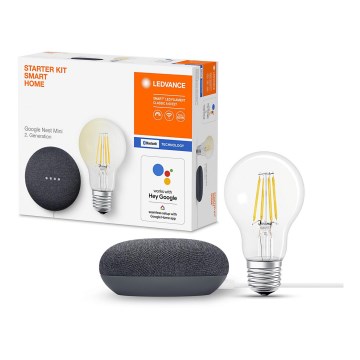 Ledvance - Haut-parleur connecté Google Nest Mini + Ampoule à intensité variable LED SMART+ A60 E27/6,5W/230V 2700K