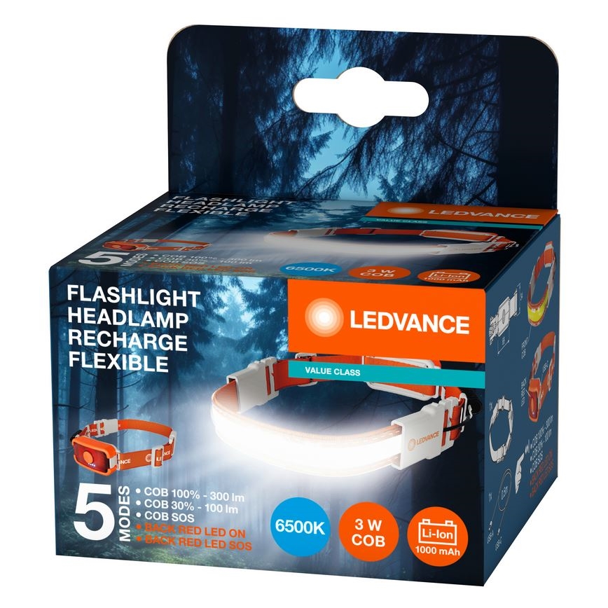 Ledvance - LED Oplaadbare hoofdlamp FLASHLIGHT LED/3W/5V 1000mAh