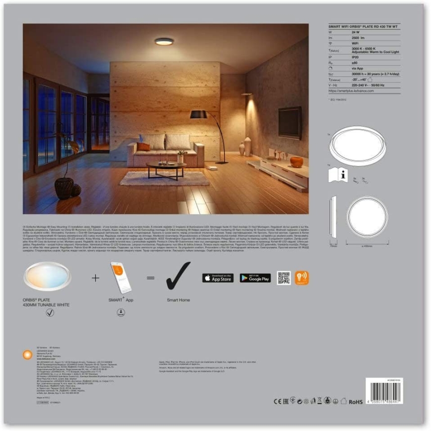 Ledvance - Plafonnier à intensité variable LED SMART+ PLATE LED/24W/230V 3000-6500K Wi-Fi